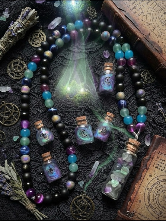 ADSICK🤍 Jewelry - Spellbound Elixir Necklace (Rainbow Fluoride, Rainbow Druzy, Rainbow Obsidian)